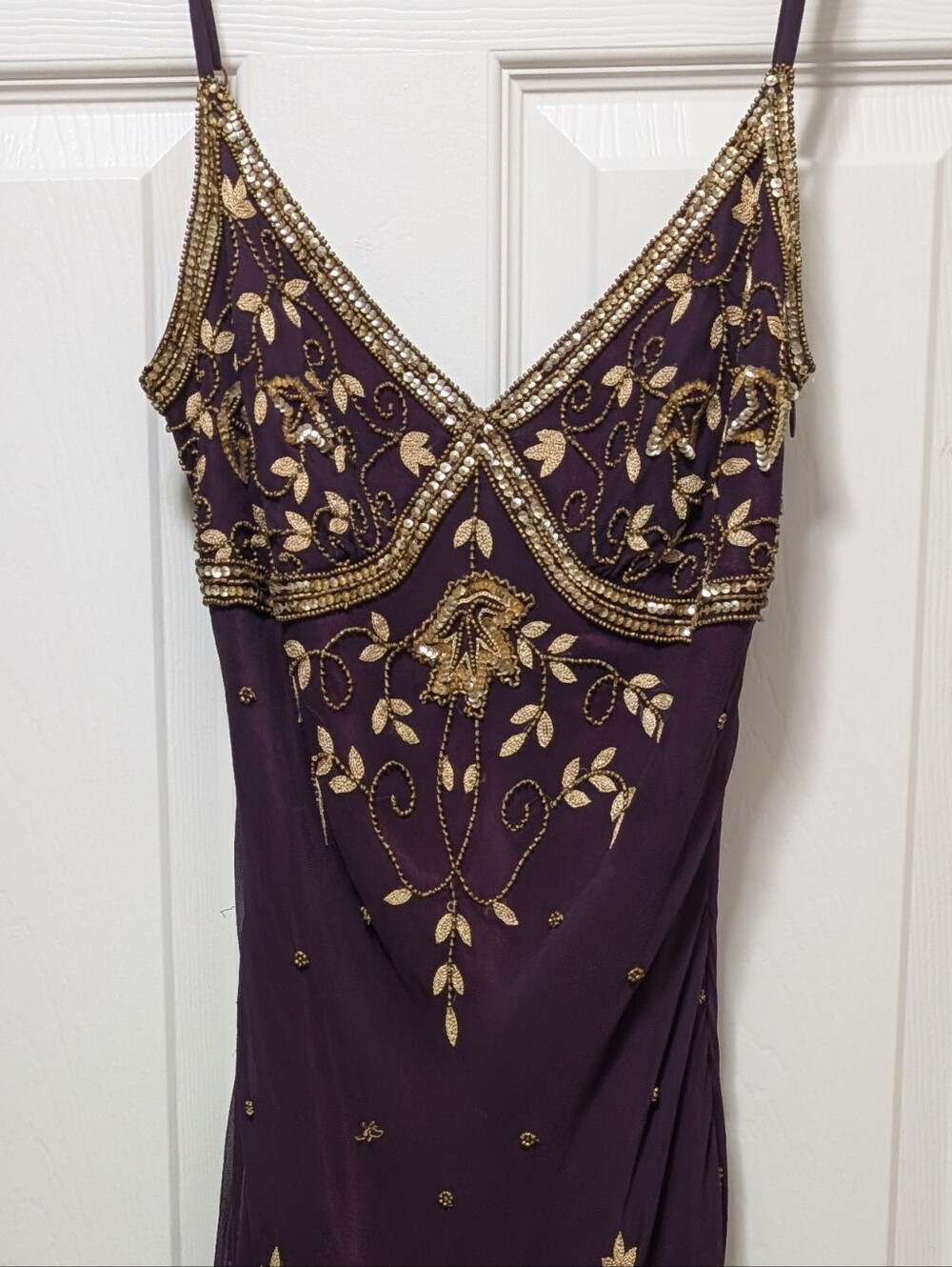 Adrianna Papell Evening Purple Beaded Sequin Dress Sheer Overlay Size 6 - Picture 8 of 9